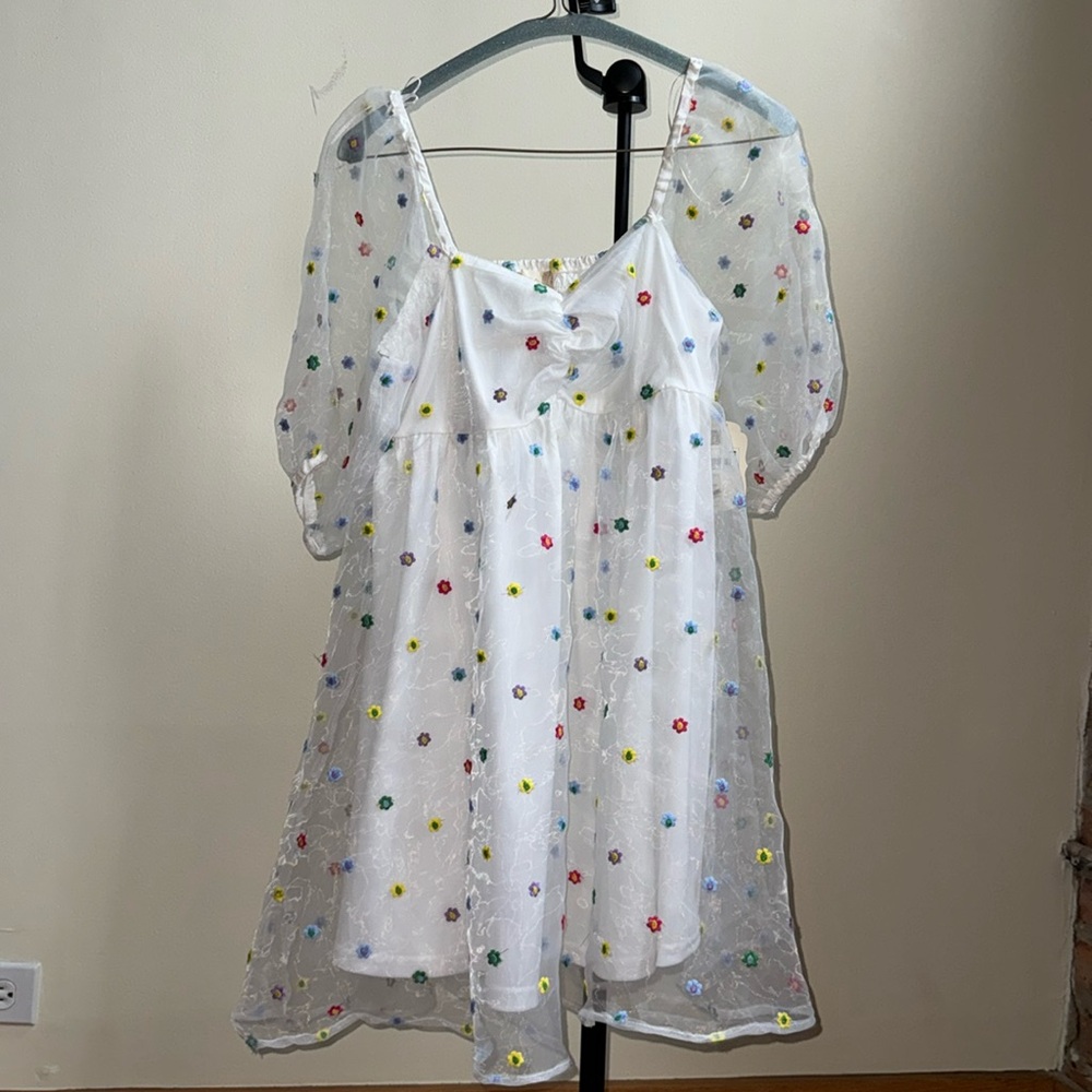 Altar'd State White Multicolor Daisey Dress